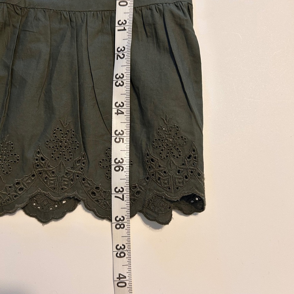 GAP Womens Olive‎ Green Eyelet Lace Puff Sleeve Belted Midi Dress XL TALL - Picture 10 of 13